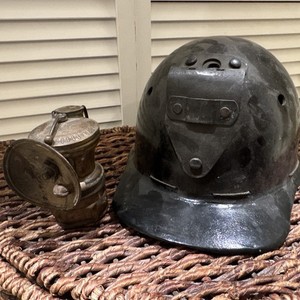 Vintage Miners Helmet With Lantern