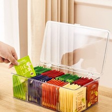 Clear Acrylic Tidy Box 8 Compartment Tea Coffee Sugar Bag Organiser Storage Case