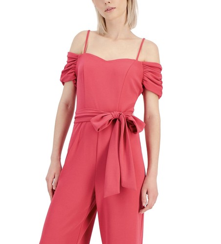 Tahari ASL Women's Off-The-Shoulder Crepe Jumpsuit Hot Pink Size 10 - 第 2/4 張圖片