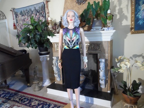 New Just Cavalli Black Multi Color V Neck Sheath Dress Size IT 36 - US 0 - Picture 3 of 24