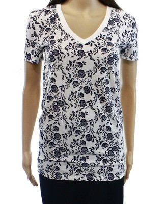 Buy Online Abound NEW White Navy Small S Juniors RosePrint Graphic Tee VNeck TShirt DEAL