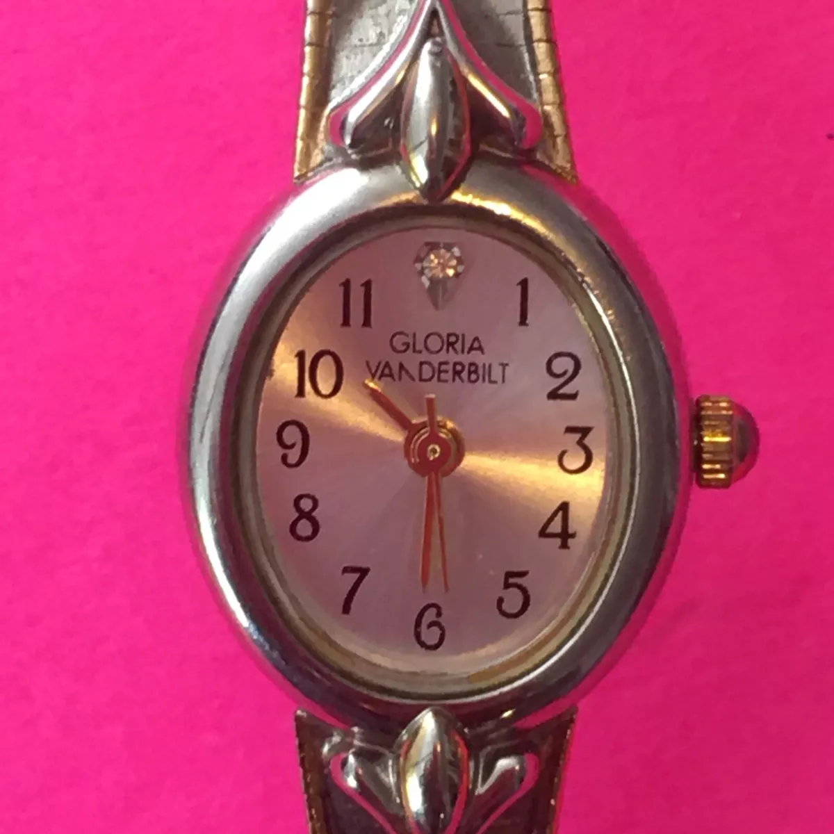Vintage Silvertone with gold Gloria Vanderbilt Watch diamond just
