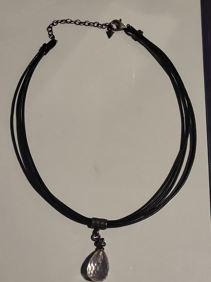 Beautiful Sterling Silver 925 Leather Silpada Crystal Pendant Necklace - Image 2 of 4