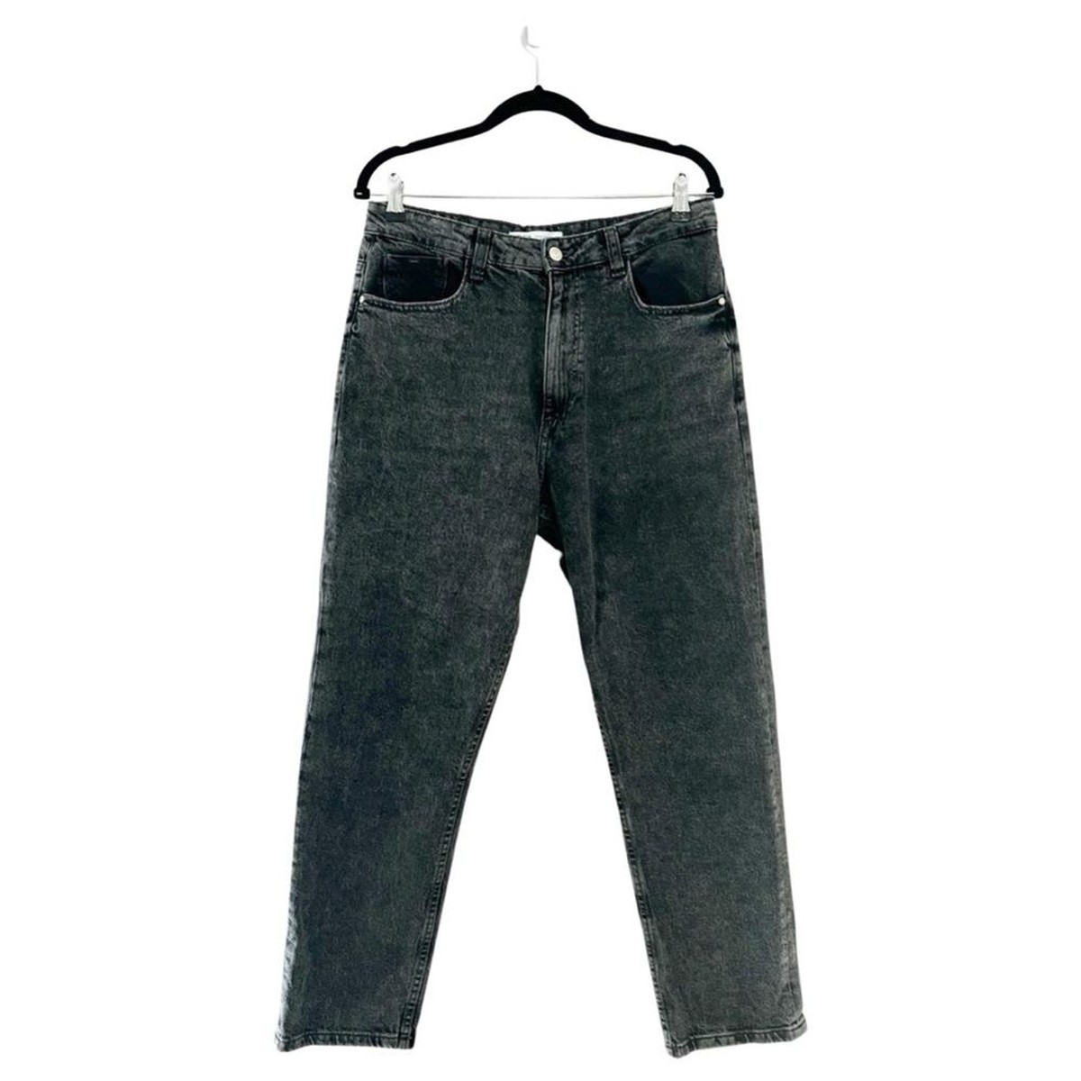ZARA High Waist Relaxed Wide Leg Washed Black Denim Pants Sz