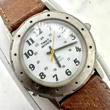Timex NO Indiglo Unisex Brown Leather Buckle Band Analog 33mm Watch, New Battery