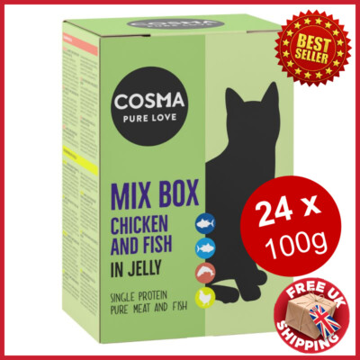 24x 100g Cat Wet Food Pouches Cosma Jelly Mixed Saver Pack Natural Adult  Tuna UK