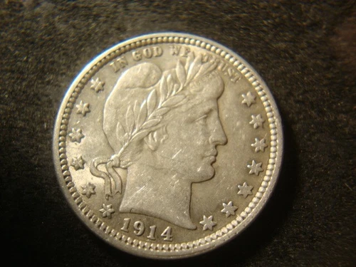 1914 BU AU Lusterous Barber Liberty Quarter Dollar Full Headband RBX #1