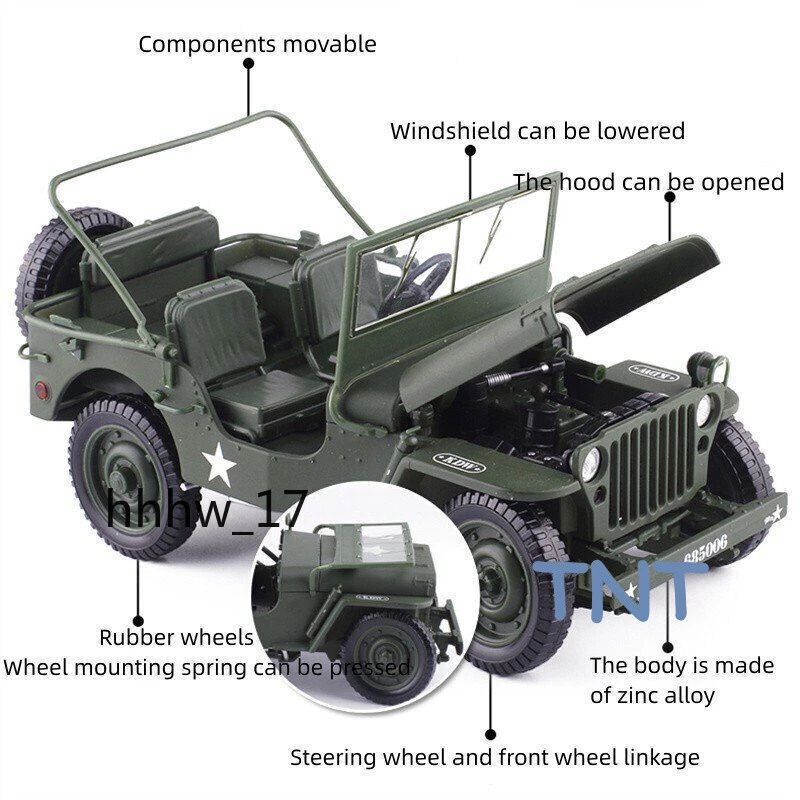 Military Tactical Car Model Alloy Tactics Convertible Car Kids 1/18 Model Toys  - Image 4 of 4