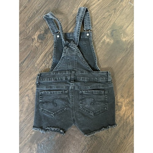 Girls Size 6 Justice Distressed Jean Black Denim Overall Bib Shorts-Shortalls - Picture 2 of 4