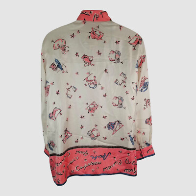 Fendi Women Pink Beige Silk Print Long-Sleeve Button-up Shirt Size