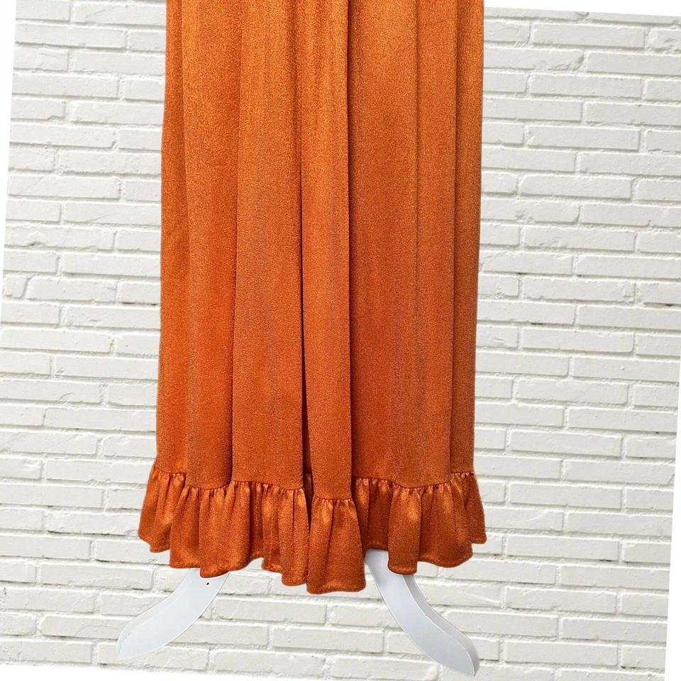 Vintage 60s70s  Maxi Corset Dress Copper Ruffle Hem Metallic Dress Xs Hippie - Image 3 of 4