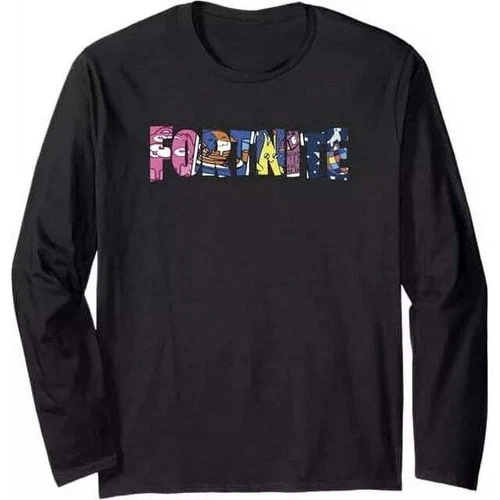 Fortnite Boys Colorful Filled Logo Long Sleeve Black T-Shirt, Medium (10/12) NWT