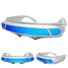 SPACE ROBOT RAVER COSTUME CYCLOPS FUTURISTIC SUN GLASSES Silver Frame Blue Lens