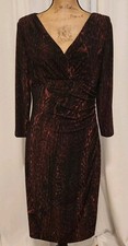 Lauren Ralph Lauren Women's 10 Black & Wine Red 3/4 Sleeve Pleated Sheath Dress