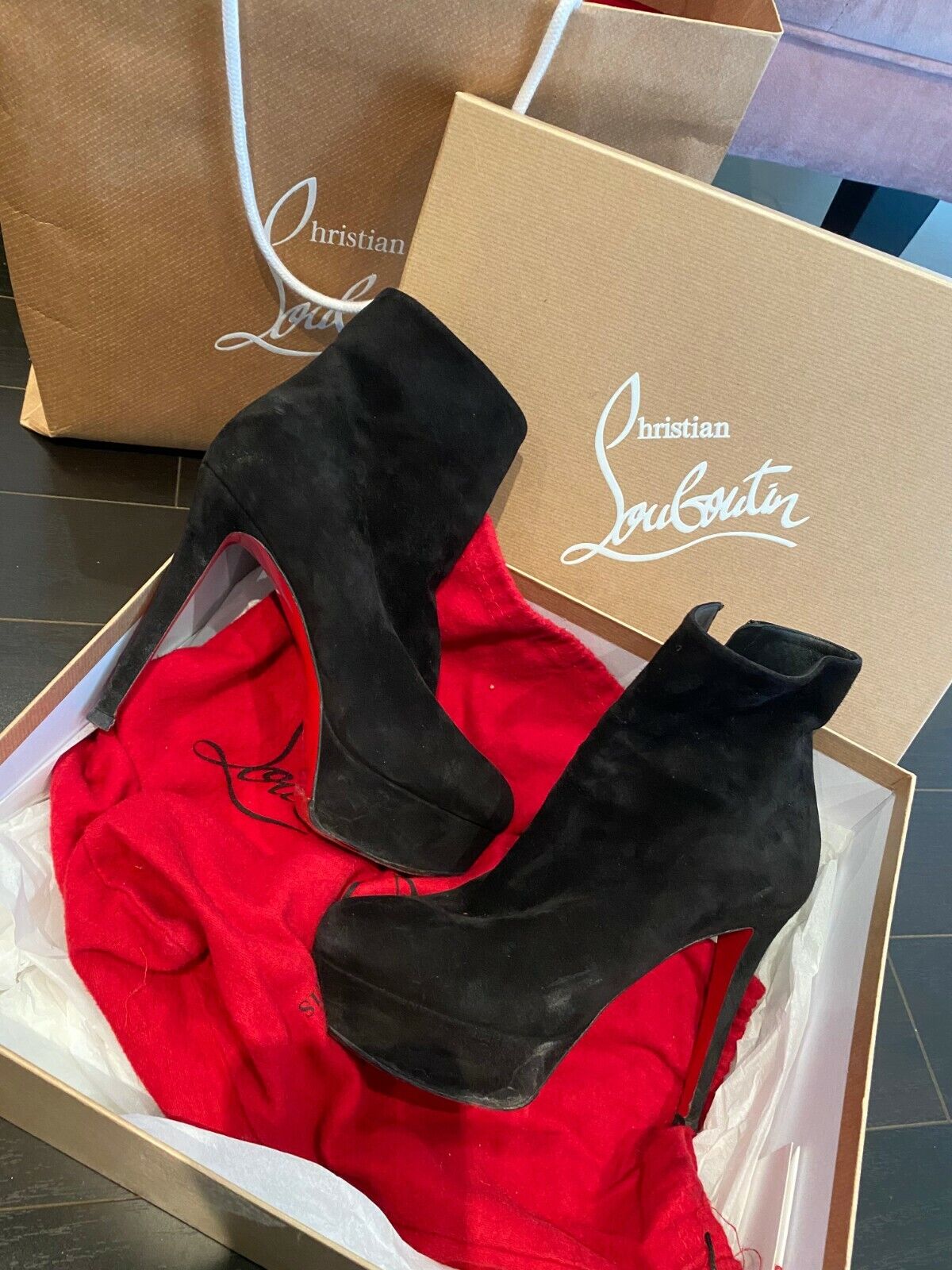 CHRISTIAN LOUBOUTIN Suede Bianca Back Zip 120 Pumps 35 Black 288136