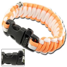 Medieval Paracord Bracelet, Survival Whistle, Skull Charm, 17 Foot Orange White