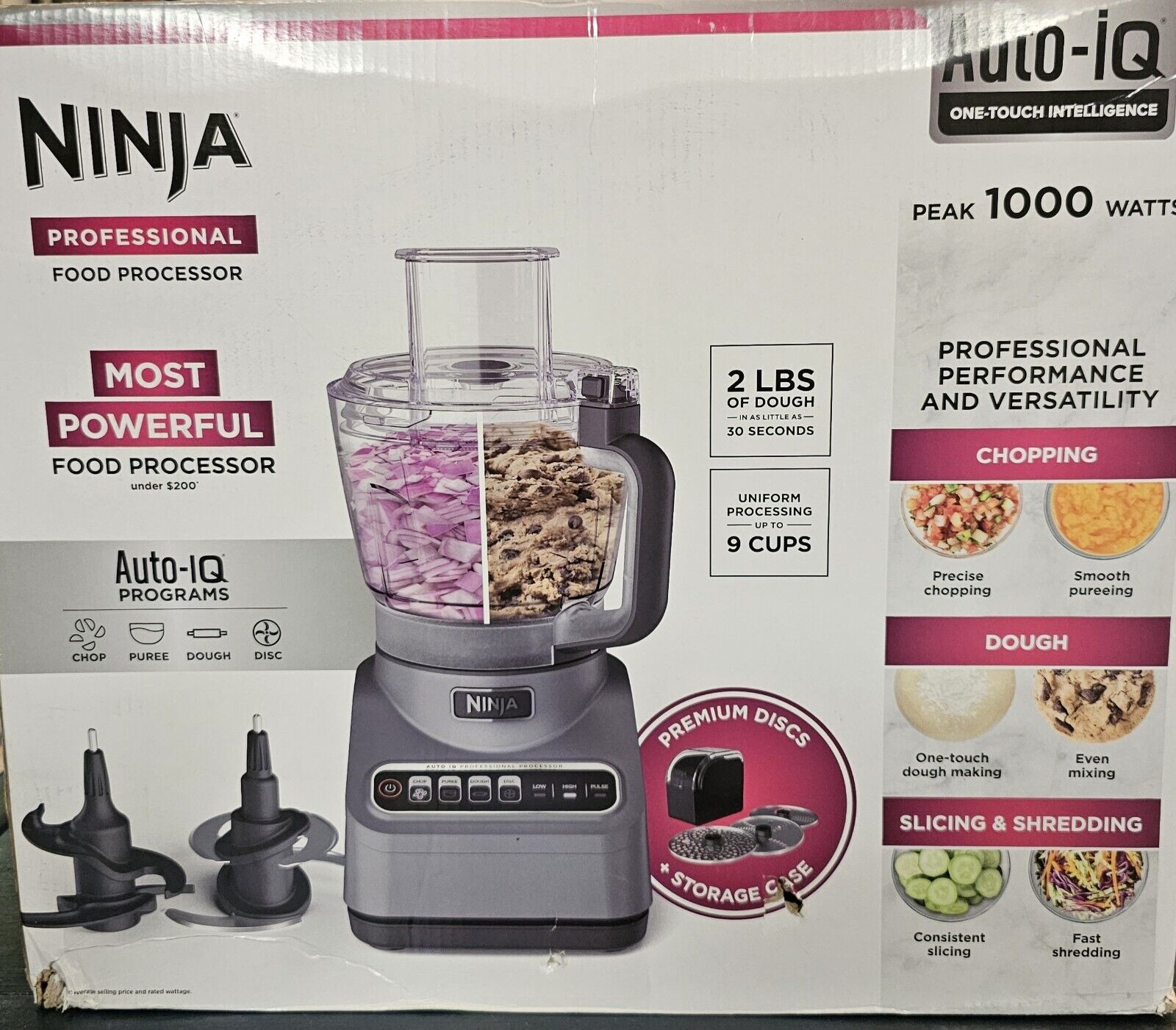 Ninja Bn601 Professional Plus Food Processor 1000-Peak-Watts with Auto-iQ Preset Programs Chop Puree Dough Slice Shred with A 9-Cup Capacity and A