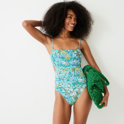NEW J. CREW $118 AQUA BLOOMS CUTOUT ONE PIECE SWIMSUIT SZ 6