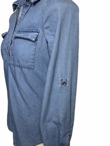 Old Navy Pull Over Denim Shirt Size XS Long Sleeves Roll Tab Lightweight - Picture 8 of 12
