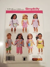 Simplicity 1713 18" Doll Clothes Dress Headband Apron Purse PreOwned 2 Pcs Cut