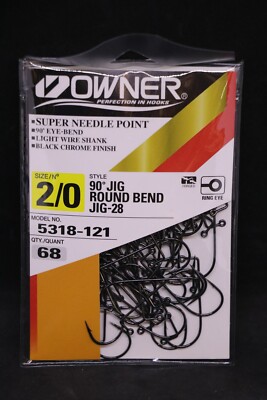 OWNER 5318-121 90 Degree JIG HOOKS w/SUPER NEEDLE POINT Size 2/0  Pro Pack of 68