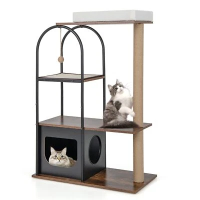 COSTWAY 118 cm Cat Tree Tower Cat Condo Activity Center w/ Scratching Posts