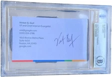 VINT CERF SIGNED BUSINESS CARD BECKETT BAS GOOGLE FATHER OF THE INTERNET 9