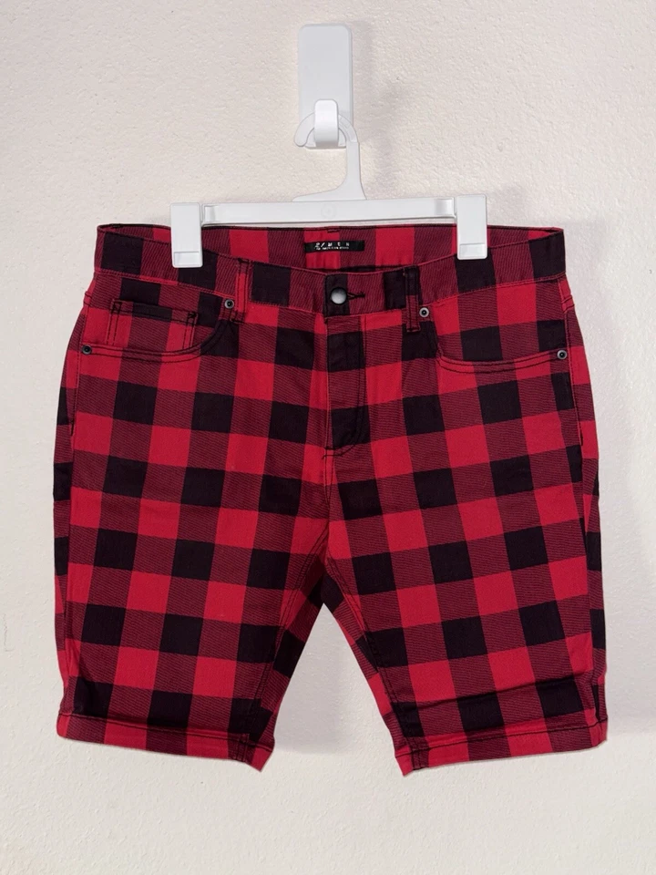 21 Men Red & Black Plaid Shorts Size 33 - Image 3 of 4
