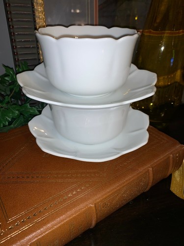 Set of 2 Vintage Chinese White Porcelain Lotus Rice Soup Dessert Bowl w/Saucer - Picture 4 of 10