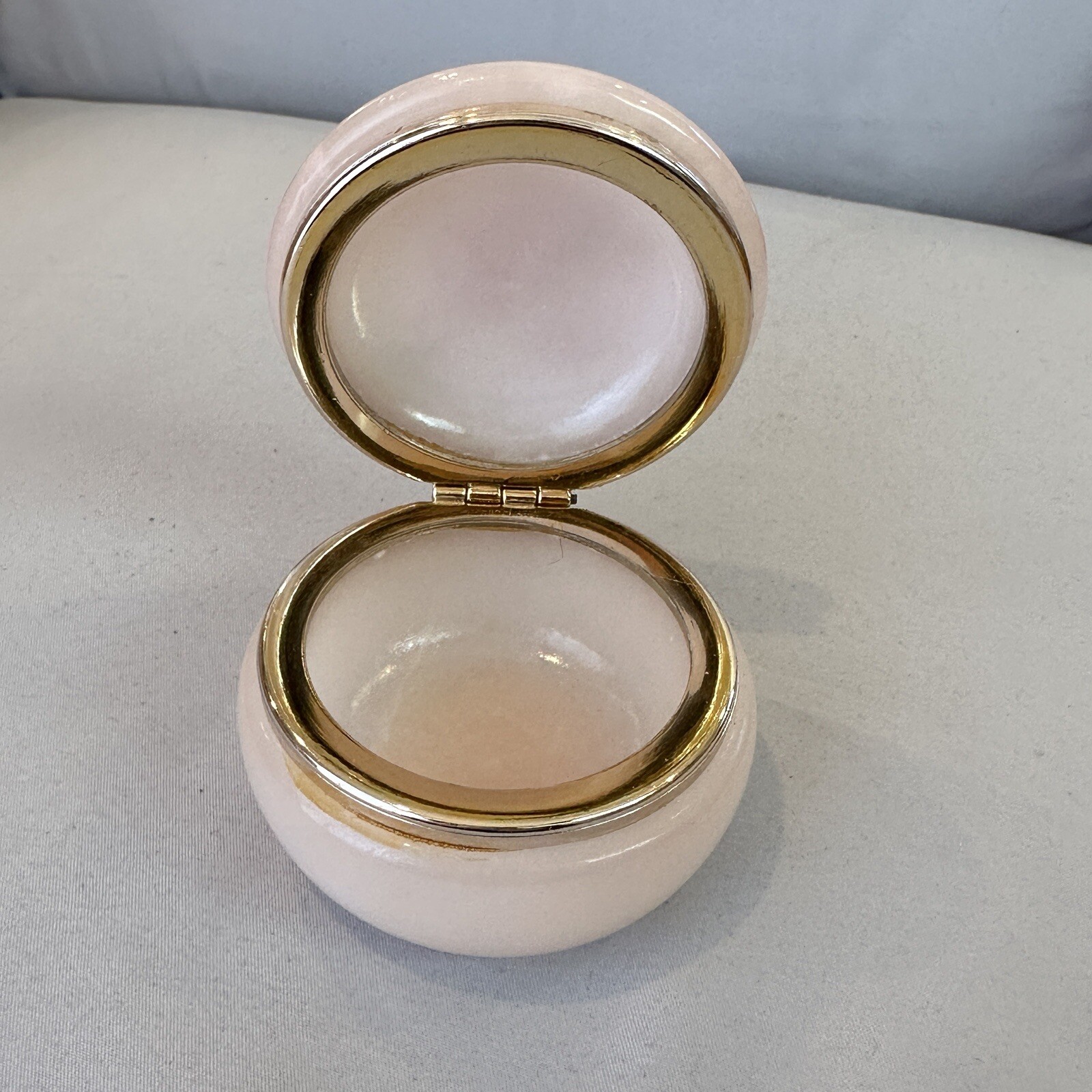 Vintage Genuine Alabaster Trinket Box Made in Italy Round Hinged Lid