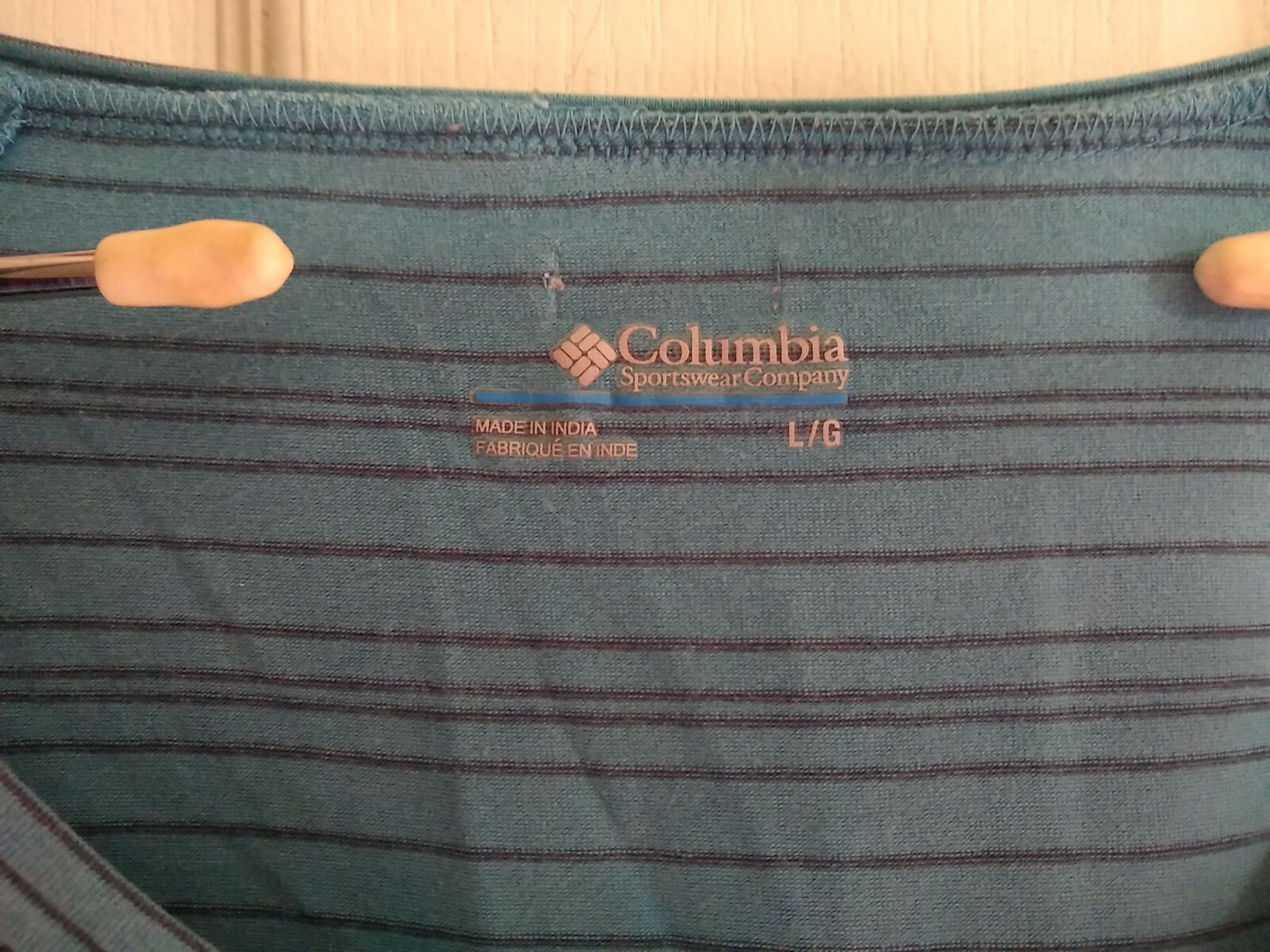 Columbia Basic T-Shirt Large Turquoise Striped Co… - image 3