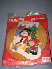 Bucilla "FROSTY AND FRIENDS "Felt Christmas Stocking Kit Vintage 33187 15"