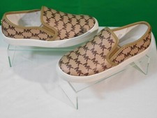 Michael Kors Kids Sz 3Y Monogram Gold Trim Logo MK Slip-On Sneakers Beige/Brown