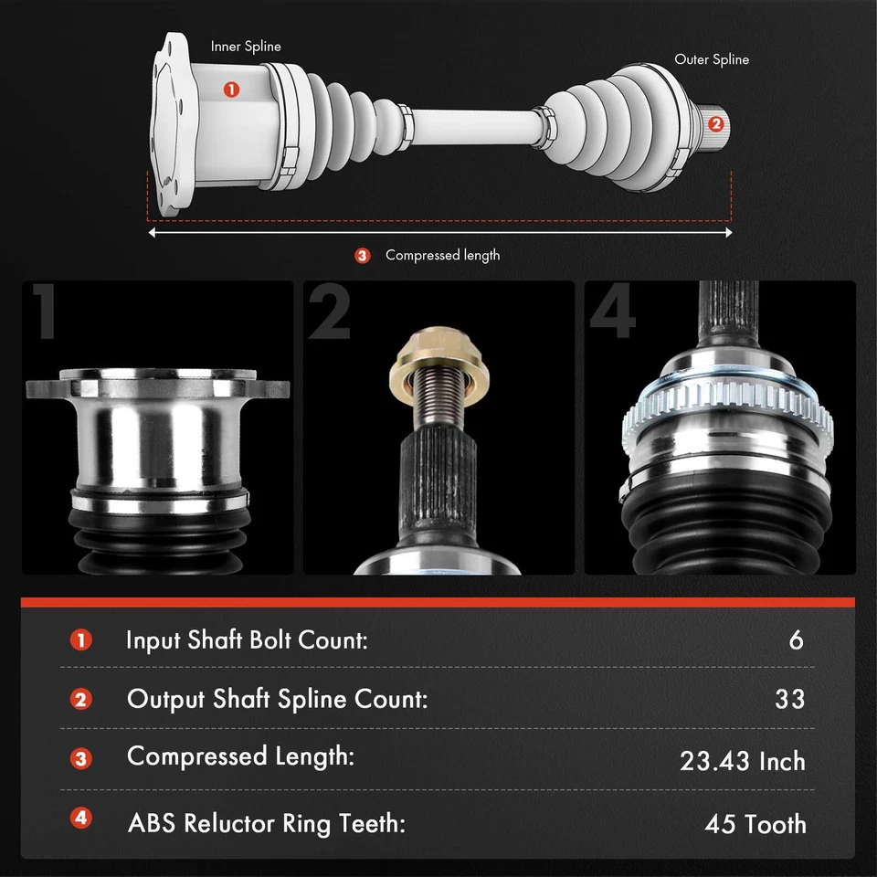 Conjunto de eje CV trasero izquierdo o derecho para Audi 90 Quattro 1993-1995 A4 Quattro S4 Foto 2 de 4