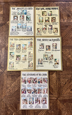 Set of 5: Vintage Wall Hanging Pictures/ Laminate/ Christian Sunday School