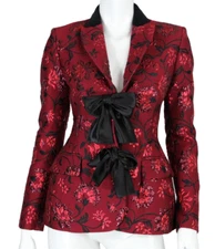 ALTUZARRA $2,495 Red & Black Floral Wool Brocade Bow Detail Blazer Jacket 34