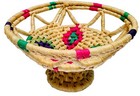 Vtg Colorful Turkish Round Woven Grass  Pedestal  Fruit Bowl Basket 12" W X 7" T