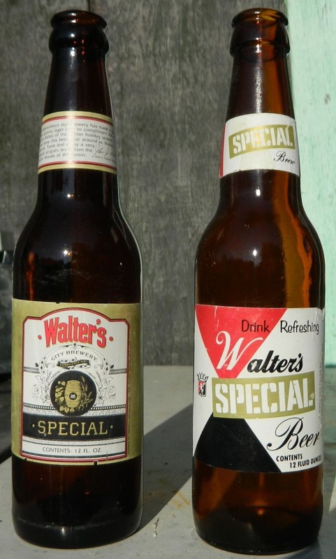 2 DIFFERENT VTG ORIG WALTER’S SPECIAL PPR LBLD AMBER BEER BOTTLES 