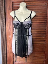 Victoria  s Secret Bustier Corset 36C Black  Purple Sheer Lingerie Garters