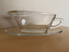 Vintage JAJ Pyrex Clear Glass Gravy sauce Boat and Saucer England small nibble