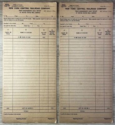 Lot of (2) New York Central Railroad Train Baggageman Daily Report 1930s Unused
