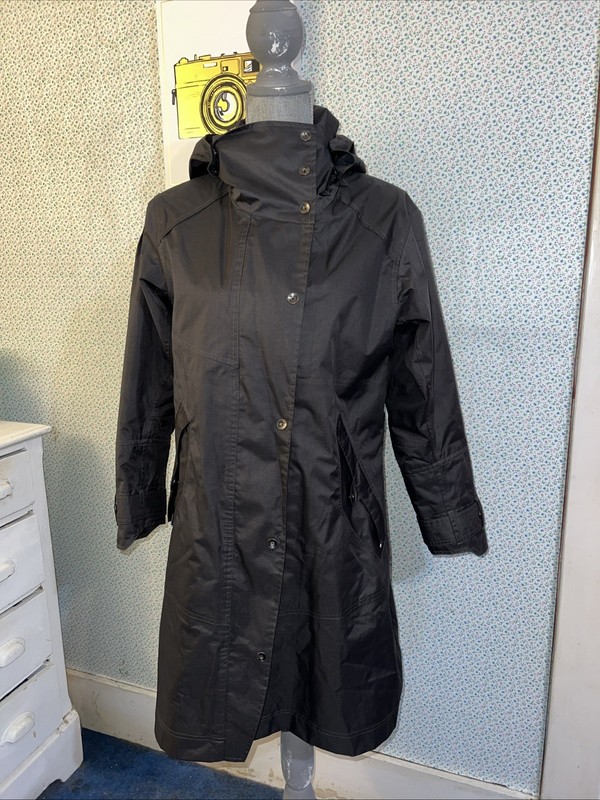 nau Women's Gray Soft Shell Long zippered Hooded Recycled Rain Trench Coat L