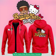 NEW STYLE  Hello Kitty Bruno Mars RED Hoodie Zip S-5XL