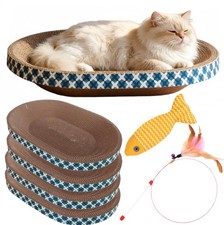 4 Pack Cat Scratcher Bed With Toys Oval Cardboard Scratch Bowl For Furniture