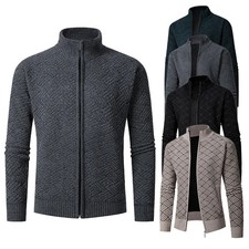 Trendy Men's Knitted Sweater Stand Collar Open Cardigan Autumn Winter Fashion Ou