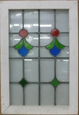 ABSTRACT LARGE OLD ENGLISH LEADED STAINED GLASS WINDOW 20.5" X 30.5"