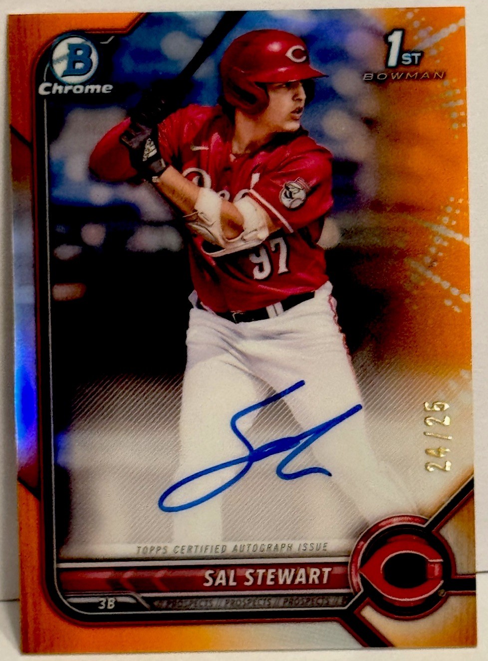 Sal Stewart 2022 Bowman Chrome Draft Orange Refractor Auto 1st RC 24/25
