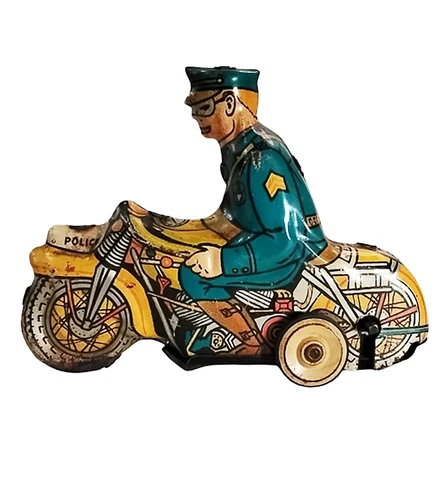 Vintage 1930's Marx Toys Tin Lithograph Tricky Wind Up #193 Police Motorcycle