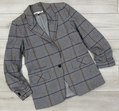 Veronica Beard Danielle Dickey Jacket Blazer Size 8 Blue Gray Plaid Peplum Back