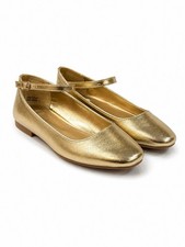 Women's Gold Metallic Ballet Flats Ankle Strap Dress Shoes Formal Party Wedding